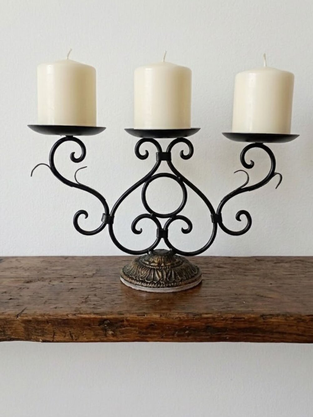 Vintage Wrought Iron 3-Light Candelabra Bronze Gold Pillar Candle Holder Classic